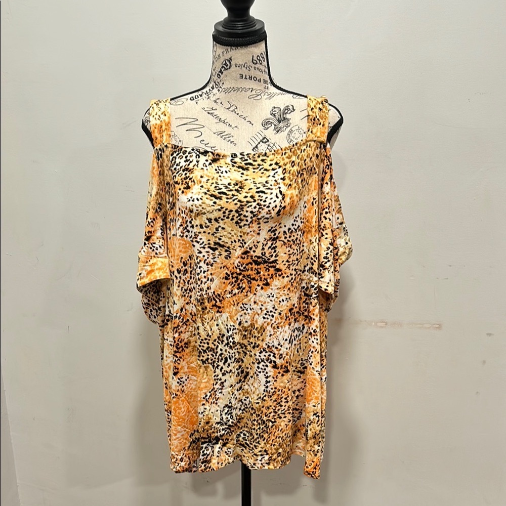 JM Collection Leopard Print Off-Shoulder Dress Size 3XL